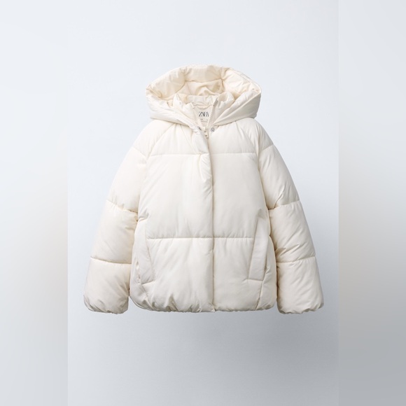 Zara Jackets & Blazers - Zara Off White Waist Length Hooded Winter Puffer Jacket Coat Size XS